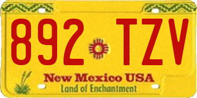 NM license plate 892TZV