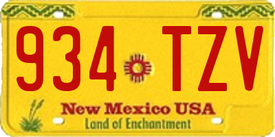 NM license plate 934TZV