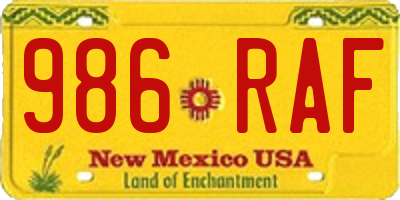 NM license plate 986RAF