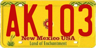 NM license plate AK103