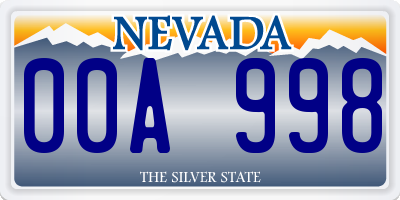 NV license plate 00A998
