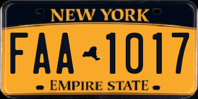 NY license plate FAA1017