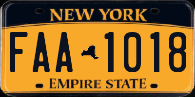 NY license plate FAA1018