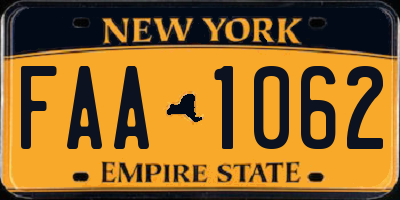 NY license plate FAA1062