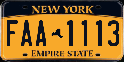 NY license plate FAA1113