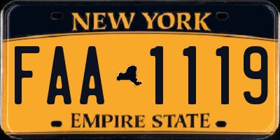 NY license plate FAA1119