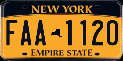 NY license plate FAA1120
