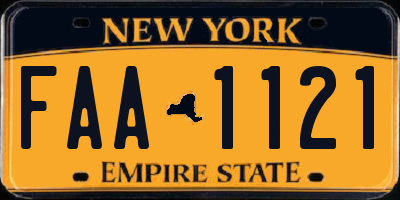 NY license plate FAA1121