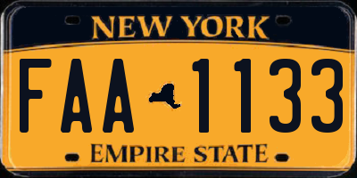 NY license plate FAA1133