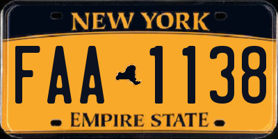 NY license plate FAA1138