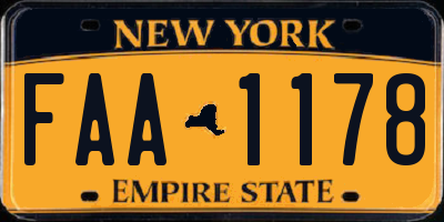 NY license plate FAA1178