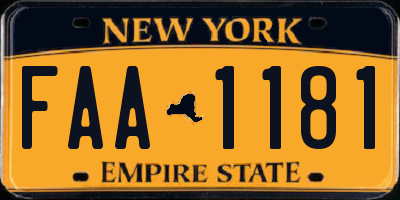 NY license plate FAA1181