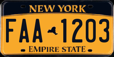 NY license plate FAA1203