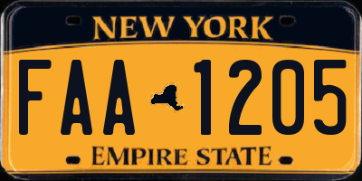 NY license plate FAA1205