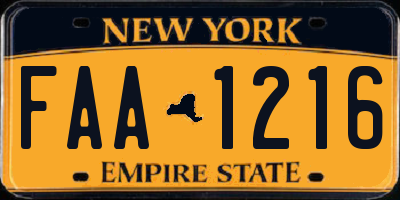 NY license plate FAA1216