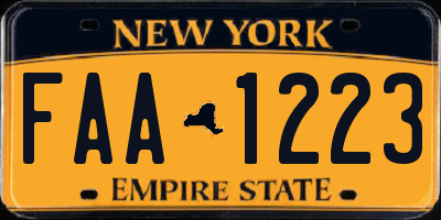 NY license plate FAA1223