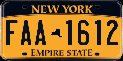 NY license plate FAA1612