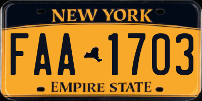 NY license plate FAA1703