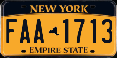 NY license plate FAA1713