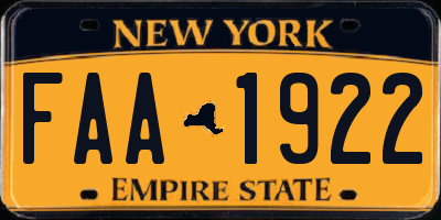 NY license plate FAA1922