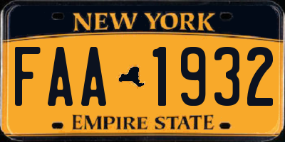 NY license plate FAA1932