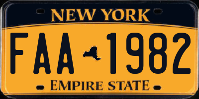 NY license plate FAA1982