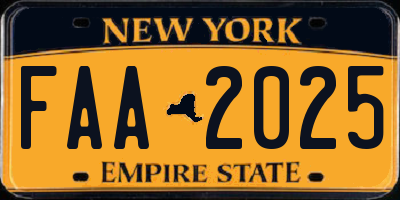 NY license plate FAA2025