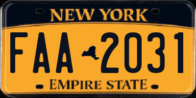 NY license plate FAA2031