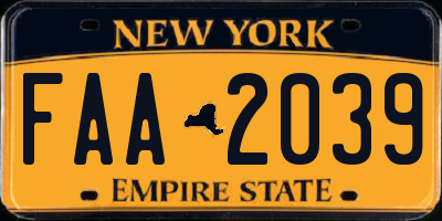 NY license plate FAA2039