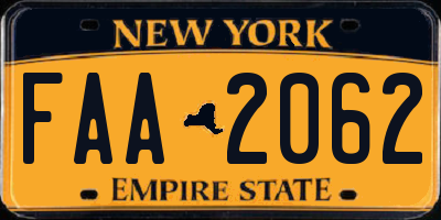 NY license plate FAA2062