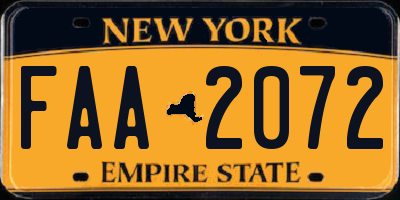 NY license plate FAA2072