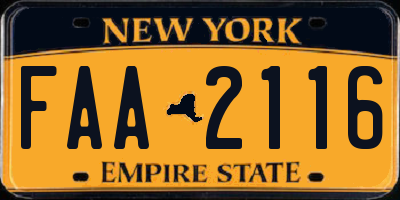 NY license plate FAA2116