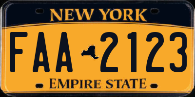 NY license plate FAA2123