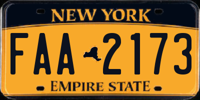 NY license plate FAA2173