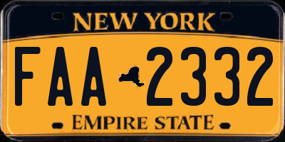 NY license plate FAA2332
