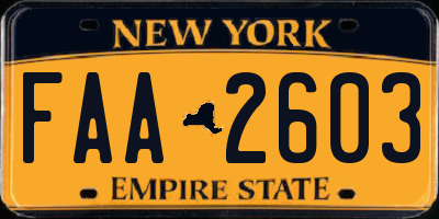 NY license plate FAA2603