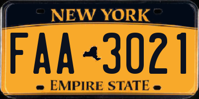 NY license plate FAA3021
