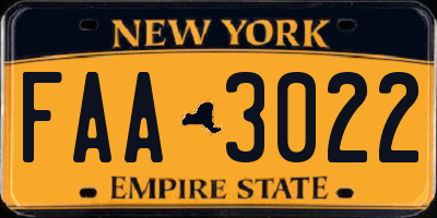 NY license plate FAA3022
