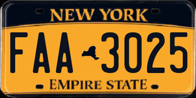 NY license plate FAA3025