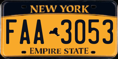 NY license plate FAA3053