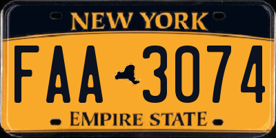 NY license plate FAA3074