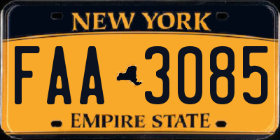 NY license plate FAA3085