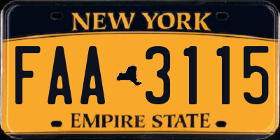 NY license plate FAA3115