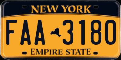 NY license plate FAA3180
