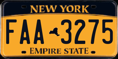 NY license plate FAA3275