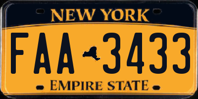 NY license plate FAA3433