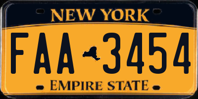 NY license plate FAA3454