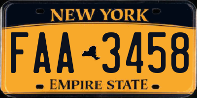 NY license plate FAA3458