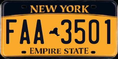 NY license plate FAA3501