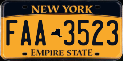 NY license plate FAA3523